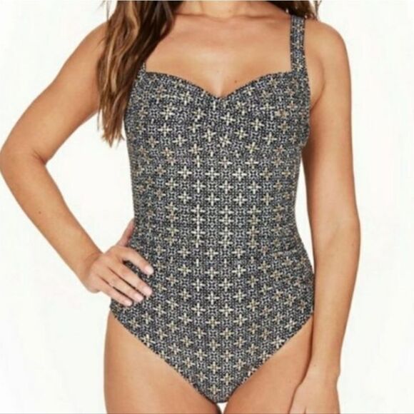 Nip Tuck Decco Foil Twist Front Tummy control Sz 8 One Piece Swimsuit - Picture 1 of 10